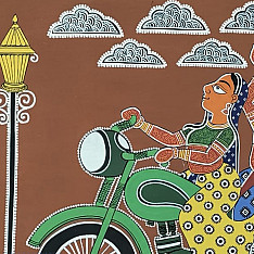 Mandana Art - Painting ~ Bike Rider ( 16 x 20 inch)