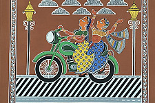 Mandana Art - Painting ~ Bike Rider ( 16 x 20 inch)
