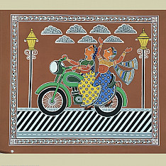 Mandana Art - Painting ~ Bike Rider ( 16 x 20 inch)