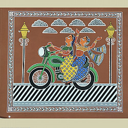 Mandana Art - Painting ~ Bike Rider ( 16 x 20 inch)