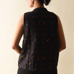 Handloom Cotton | Reversible Applique top - Black & Yellow