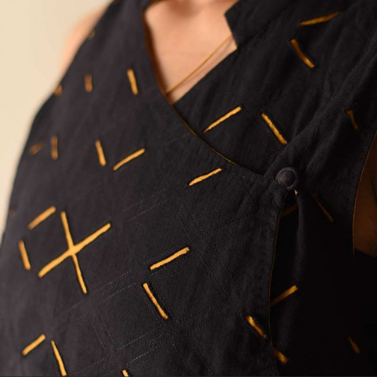 shop Handwoven Reversible Applique top - Black & Yellow