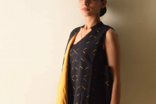 Handloom Cotton | Reversible Applique top - Black & Yellow