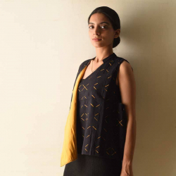 Handloom Cotton | Reversible Applique top - Black & Yellow