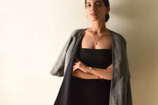 Handloom Cotton | Reversible Shrug - Black & Grey