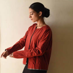 Handloom Cotton | Reversible Jacket ~ Grey and Red