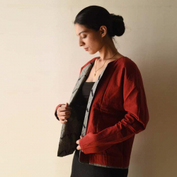 Handloom Cotton | Reversible Jacket ~ Grey and Red