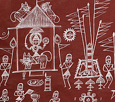 Muria Painting | Bhitti Chitra ( 36" x 23"  inch) - Goncha Parav