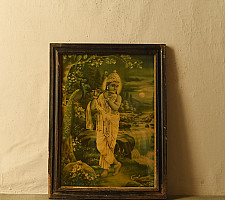 Memory Lines | Antique Print Murlidhar by Narottam Sharma ( With Frame)  