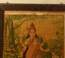 Memory Lines | Indian Antique Print Laxmi by Ravi Verma ( With Frame)