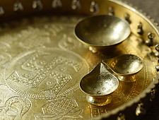 Ahar | Handcrafted Brass ~ Pooja Thali With Three Diyas ( Set of four ) 6