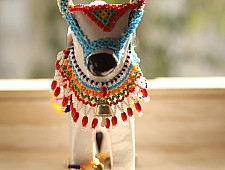 Shubh - Labh . शुभ लाभ | Wooden Cow - Glass Bead ( Single piece )