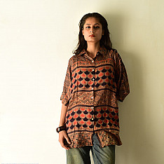 Itr . इत्र | Silk Shirt with Ajrakh - ( Unisex ) 
