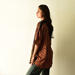 Itr . इत्र | Ajrakh Free Size Silk Shirt | Red
