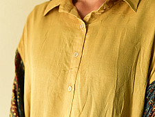 Itr . इत्र | Designer Silk Shirt - Natural Colour Ajrakh Print