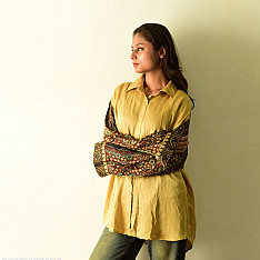 Itr . इत्र | Designer Silk Shirt - Natural Colour Ajrakh Print