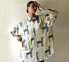 Itr . इत्र | Indigo Modal Silk Shirt - Flying Deer| Unisex
