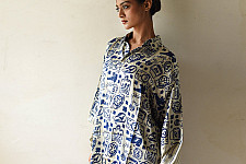 Itr . इत्र | Indigo Modal Silk Shirt - Scribble | Unisex 
