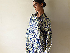 Itr . इत्र | Indigo Modal Silk Shirt - Scribble | Unisex 