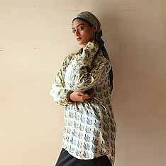Itr . इत्र | Indigo Modal Silk Shirt - Bloom | Unisex