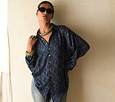 Itr . इत्र | Indigo Modal Silk Shirt - Pixel | Unisex