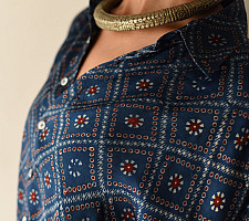 Itr . इत्र | Indigo Modal Silk Shirt - Pixel | Unisex