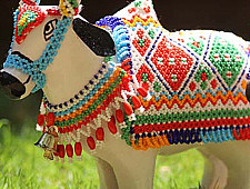 Shubh - Labh . शुभ लाभ | Wooden Cow - Glass Bead ( Single piece )