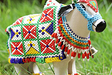 Shubh - Labh . शुभ लाभ | Wooden Cow Decorate With Glass Bead ( Single piece )