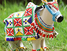 Shubh - Labh . शुभ लाभ | Wooden Cow Decorate With Glass Bead ( Single piece )