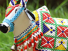 Shubh - Labh . शुभ लाभ | Wooden Cow Decorate With Glass Bead ( Single piece )