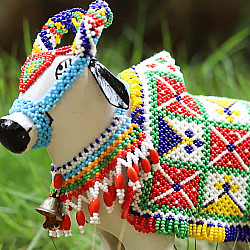 Shubh - Labh . शुभ लाभ | Wooden Cow Decorate With Glass Bead ( Single piece )