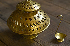 Ahar ✽ Brass ~ Kalash With Diya ( 8" x 7.5" x 7.5" )