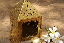 Ahar ✽ Brass ~ A Lamp with Diya (6.5" x 6.5 " x 7") -  3