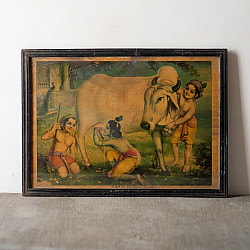 Memory Lines | Indian Antique Print |Bal Gopal (With Frame) 