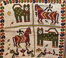 Prachin . प्राचीन  ❂ Antique Beadwork Wall Hanging -Tiger & Horse
