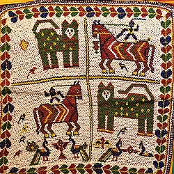 Prachin . प्राचीन  ❂ Antique Beadwork Wall Hanging -Tiger & Horse