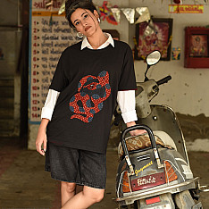Handmade Applique Tshirt | Snake & Wine Glass Back Side