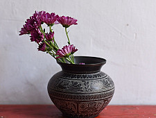 Antiquities from Khajuraho ~ Brass Lota with Hand Carvings  - A