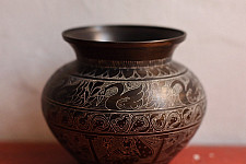 Antiquities from Khajuraho | Brass Lota with Carvings - E