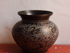 Antiquities from Khajuraho | Brass Lota with Carvings - E