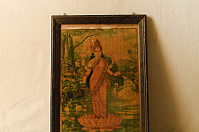 Memory Lines | Indian Antique Print Laxmi by Ravi Verma ( With Frame)