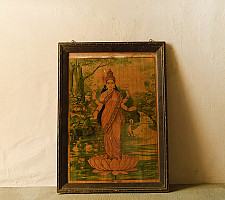Memory Lines | Indian Antique Print Laxmi by Ravi Verma ( With Frame)