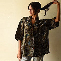 Linen Ajrakh Printed Shirt - Natural Dyed