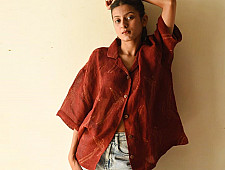 Natural Dyed Linen Ajrakh Printed Shirt