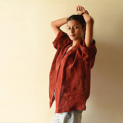 Natural Dyed Linen Ajrakh Printed Shirt