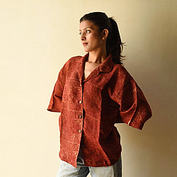 Linen Ajrakh Printed Unisex Shirt With Natural Dye