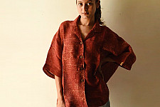 Linen Ajrakh Printed Unisex Shirt With Natural Dye