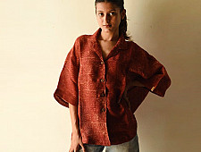 Linen Ajrakh Printed Unisex Shirt With Natural Dye