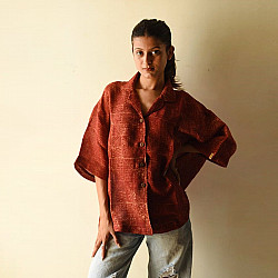 Linen Ajrakh Printed Unisex Shirt With Natural Dye