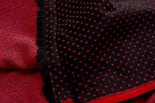 Mashru ✧ Handloom Mashru Fabric ( Per meter ) ✧ Black Fabric with Dark Red Dots